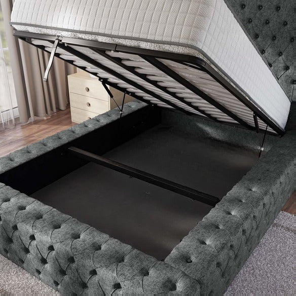 Ambassador Upholstered Ottoman Bed - Charcoal Chenille