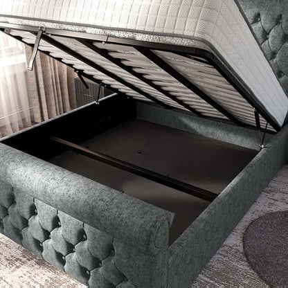 Melbourne Upholstered Ottoman Bed - Charcoal Chenille