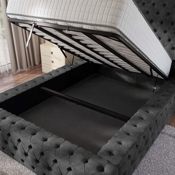 Ambassador Upholstered Ottoman Bed - Charcoal Coniston