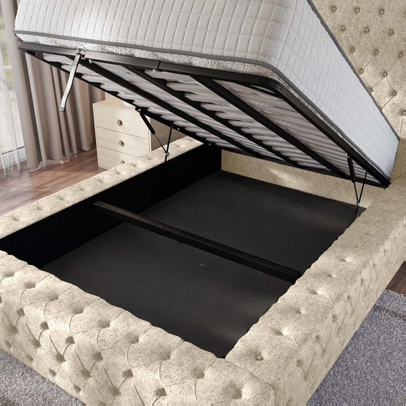 Ambassador Upholstered Ottoman Bed - Cream Chenille