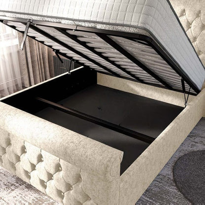 Melbourne Upholstered Ottoman Bed - Cream Chenille