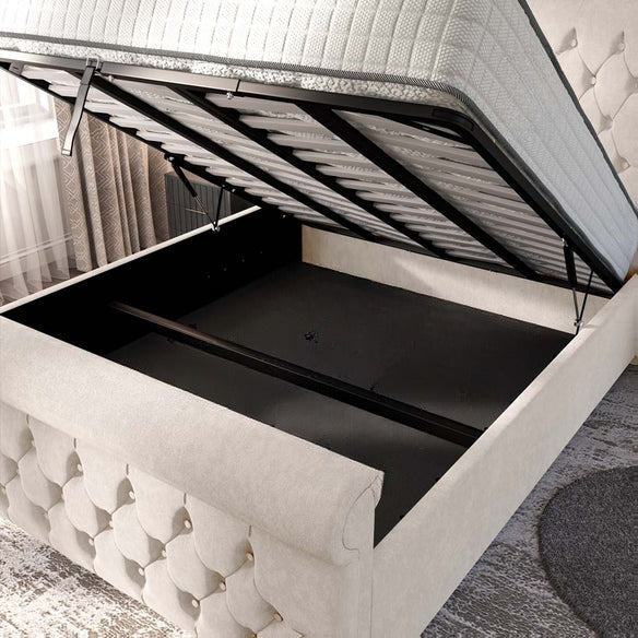 Melbourne Upholstered Ottoman Bed - Cream Naples