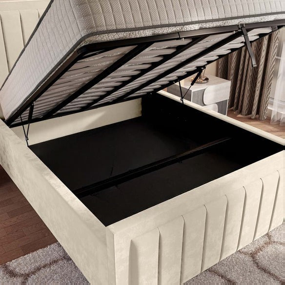 Hamilton Upholstered Ottoman Bed - Cream Plush Velvet