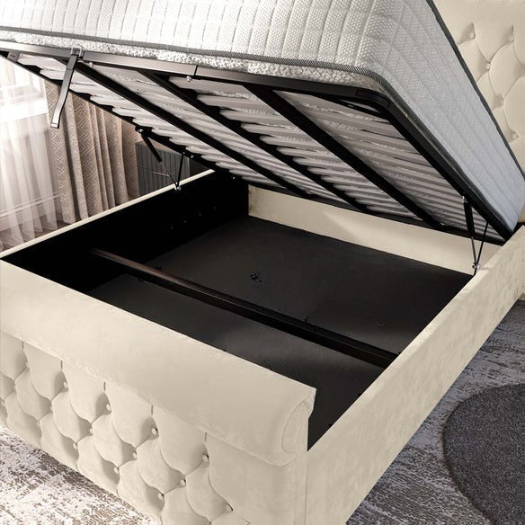 Melbourne Upholstered Ottoman Bed - Cream Plush Velvet