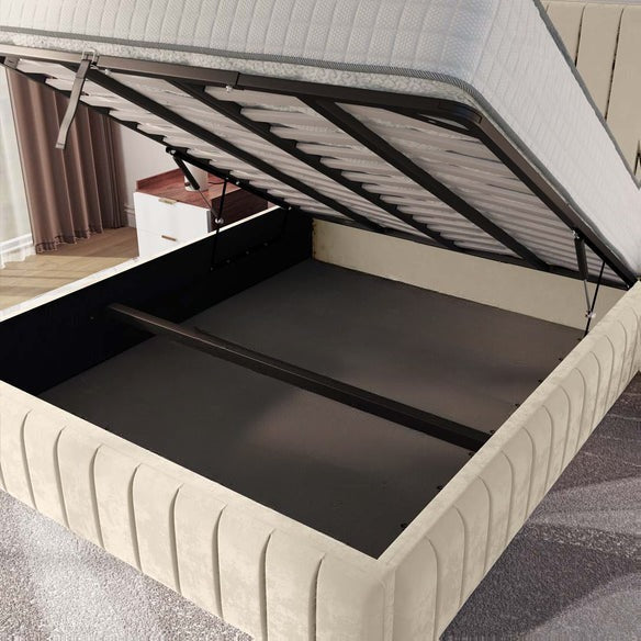 Milan Upholstered Ottoman Bed - Cream Plush Velvet