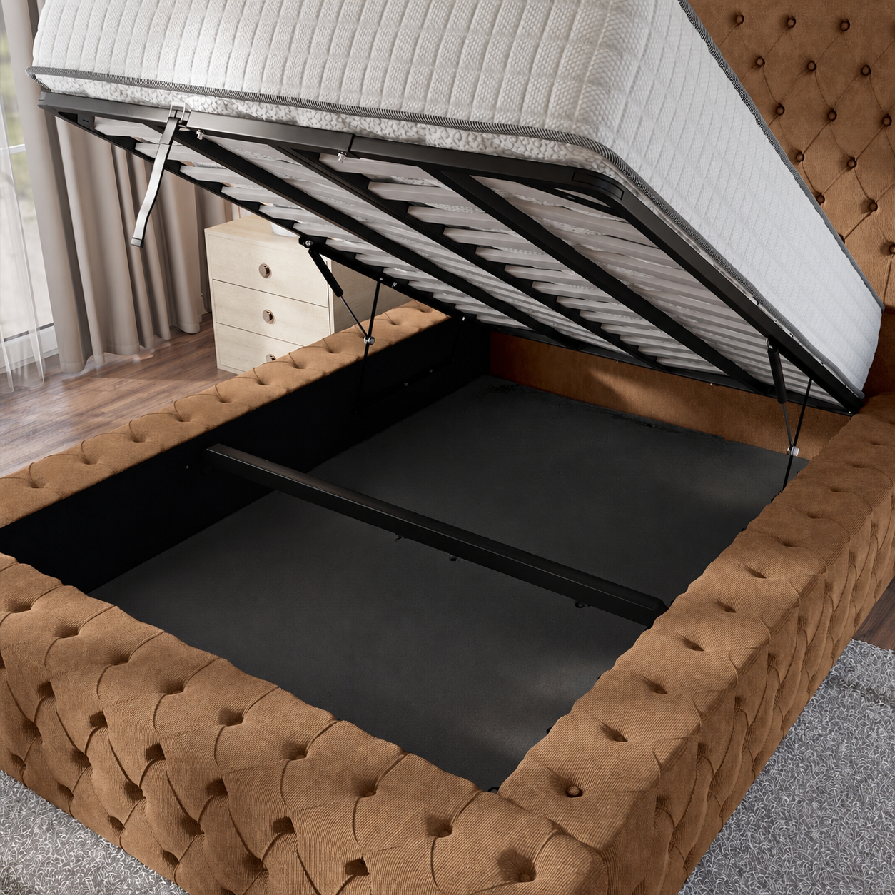 Ambassador Upholstered Ottoman Bed - Mink Naples