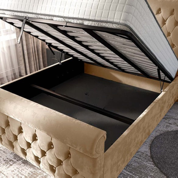 Melbourne Upholstered Ottoman Bed - Mink Plush Velvet