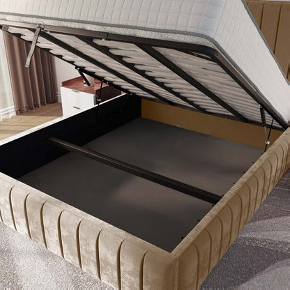 Milan Upholstered Ottoman Bed - Mink Plush Velvet
