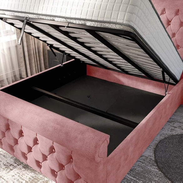 Melbourne Upholstered Ottoman Bed - Pink Coniston