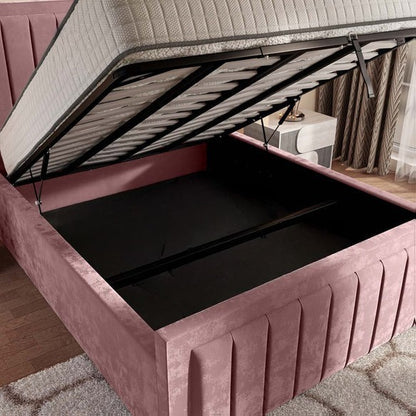 Hamilton Upholstered Ottoman Bed - Pink Plush Velvet