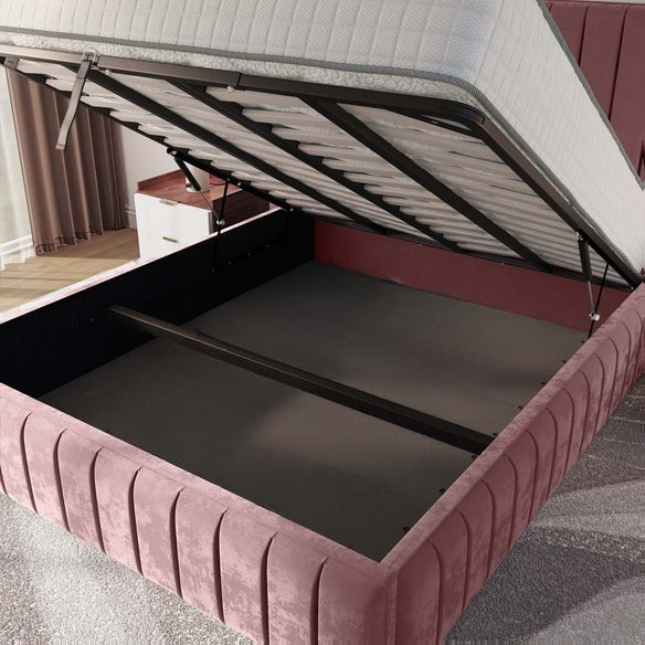 Milan Upholstered Ottoman Bed - Pink Plush Velvet