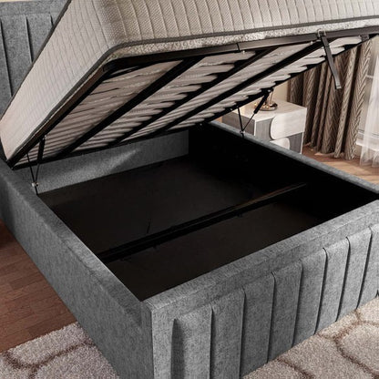 Hamilton Upholstered Ottoman Bed - Silver Chenille