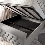 Melbourne Upholstered Ottoman Bed - Silver Linoso