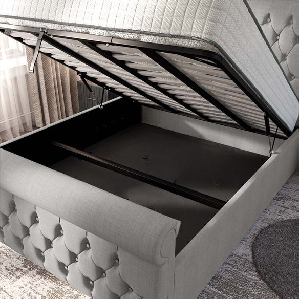 Melbourne Upholstered Ottoman Bed - Silver Linoso