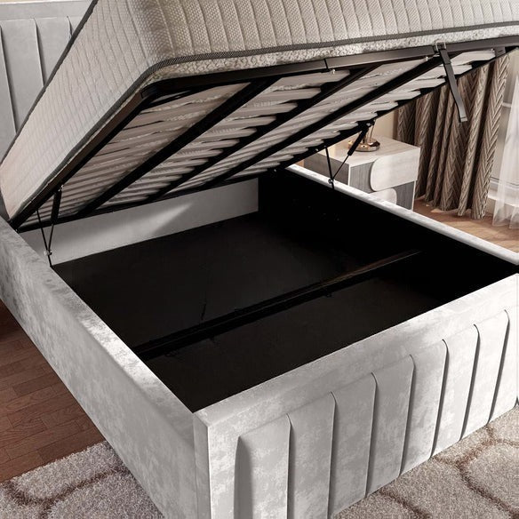 Hamilton Upholstered Ottoman Bed - Silver Plush Velvet