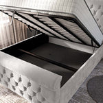 Melbourne Upholstered Ottoman Bed - Silver Plush Velvet