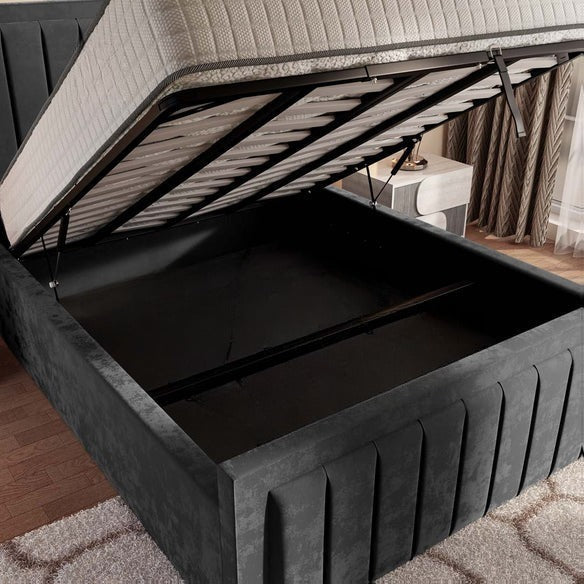 Hamilton Upholstered Ottoman Bed - Steel Plush Velvet