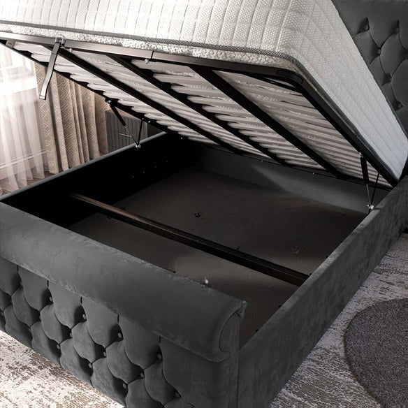 Melbourne Upholstered Ottoman Bed - Steel Plush Velvet