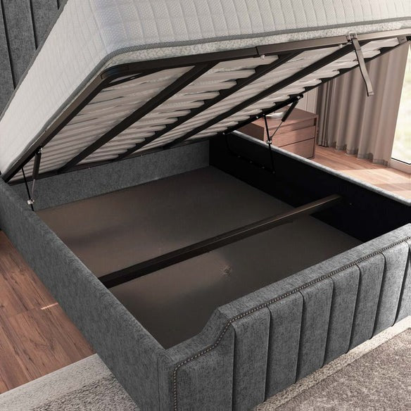 Washington Upholstered Ottoman Bed - Silver Chenille
