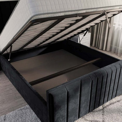 Cambridge Upholstered Ottoman Bed - Black Plush Velvet