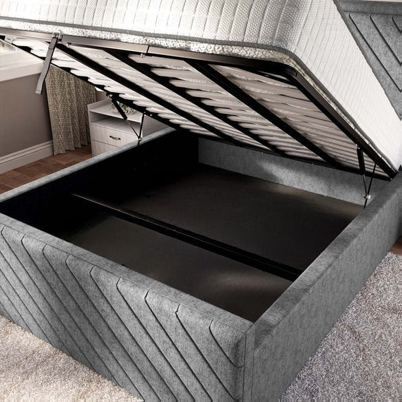 Oxford Upholstered Ottoman Bed - Silver Chenille