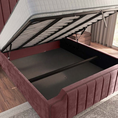 Washington Upholstered Ottoman Bed - Pink Plush Velvet