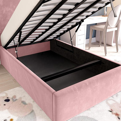 Cairo Kids Upholstered Ottoman Bed - Pink Plush Velvet