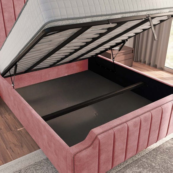 Washington Upholstered Ottoman Bed - Pink Coniston