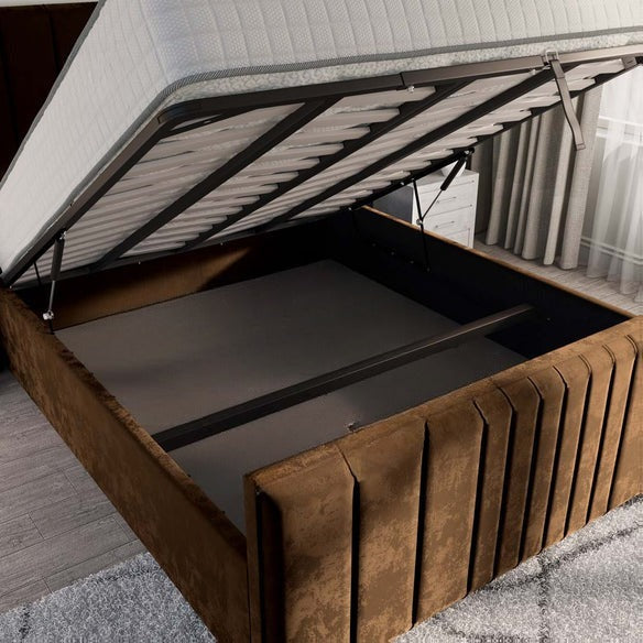 Cambridge Upholstered Ottoman Bed - Mocca Plush Velvet