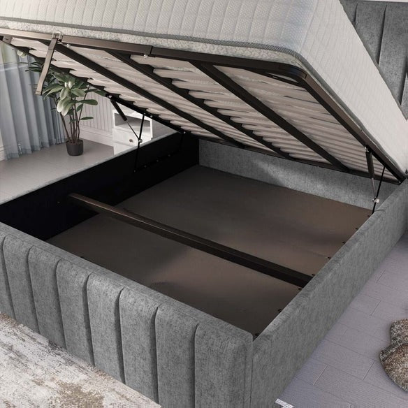 Lisbon Upholstered Ottoman Bed - Silver Chenille