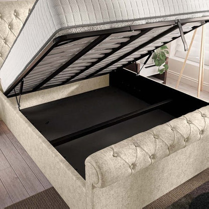 Berlin Upholstered Ottoman Bed - Cream Chenille