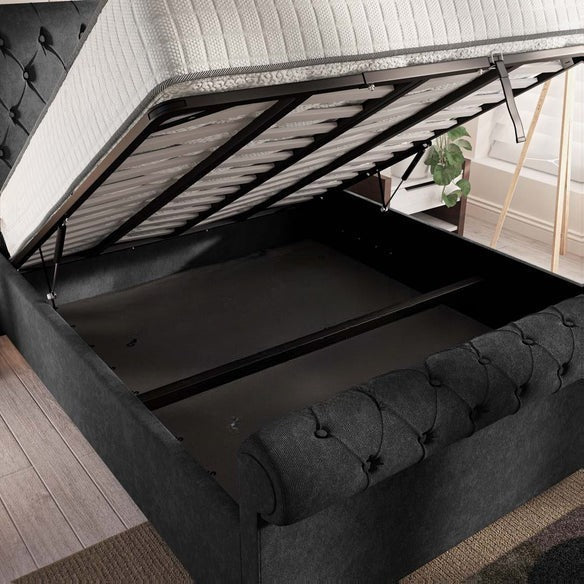 Berlin Upholstered Ottoman Bed - Black Naples