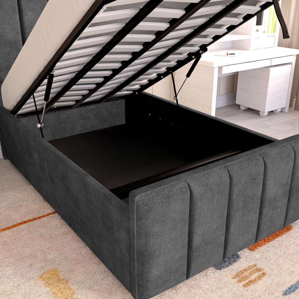 Lisbon Kids Upholstered Ottoman Bed - Charcoal Coniston