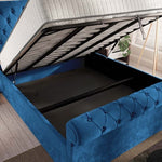 Berlin Upholstered Ottoman Bed - Blue Plush Velvet
