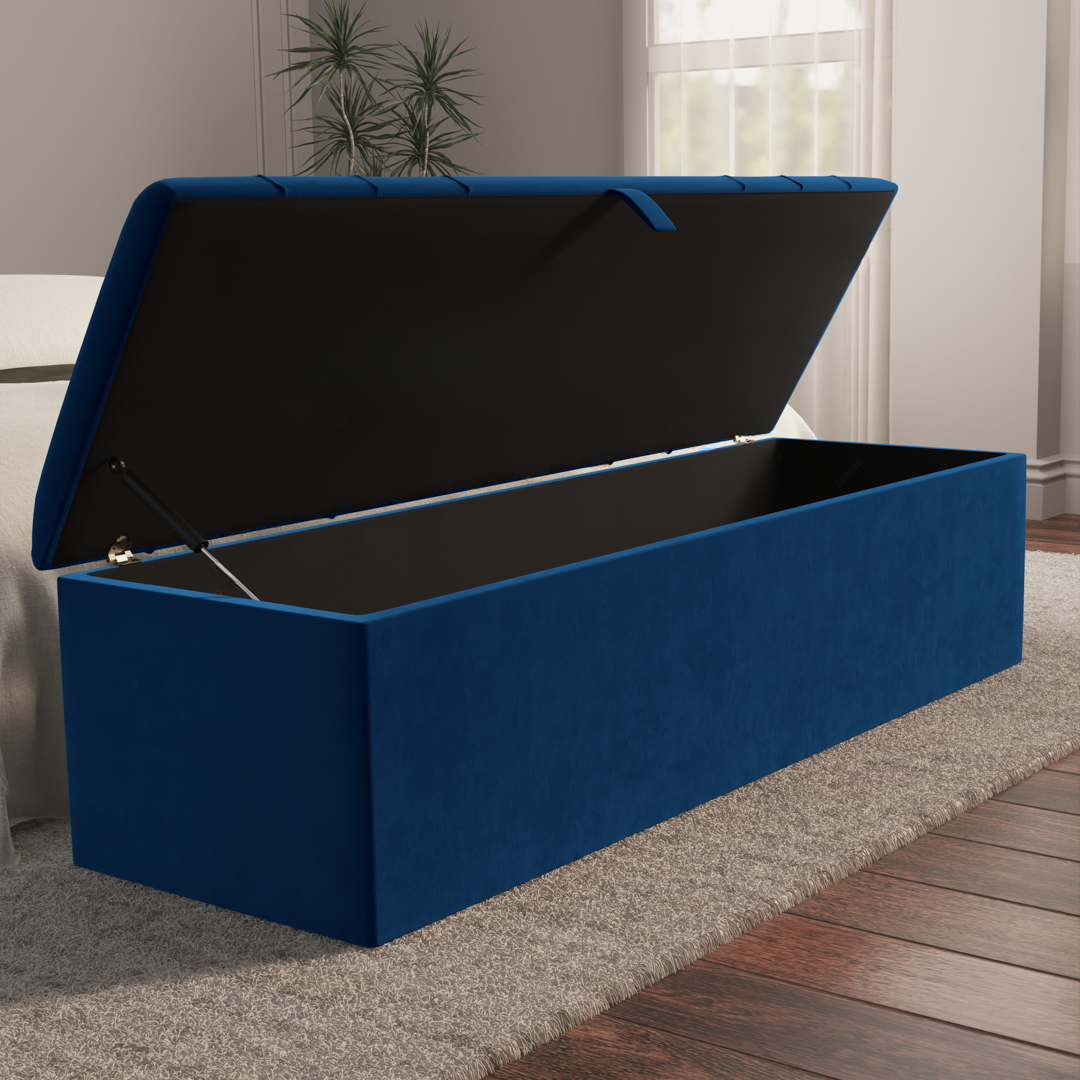 Dallas Ottoman Storage Box - Blue Plush Velvet