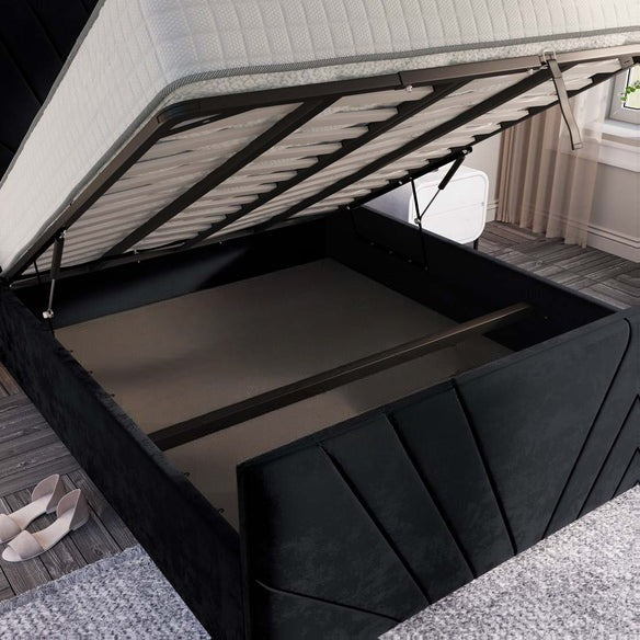 Fiji Sunrise Upholstered Ottoman Bed - Black Plush Velvet