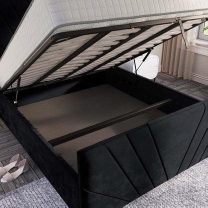Fiji Sunrise Upholstered Ottoman Bed - Black Plush Velvet