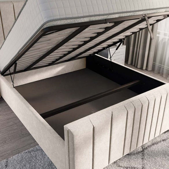 Cambridge Upholstered Ottoman Bed - Cream Naples