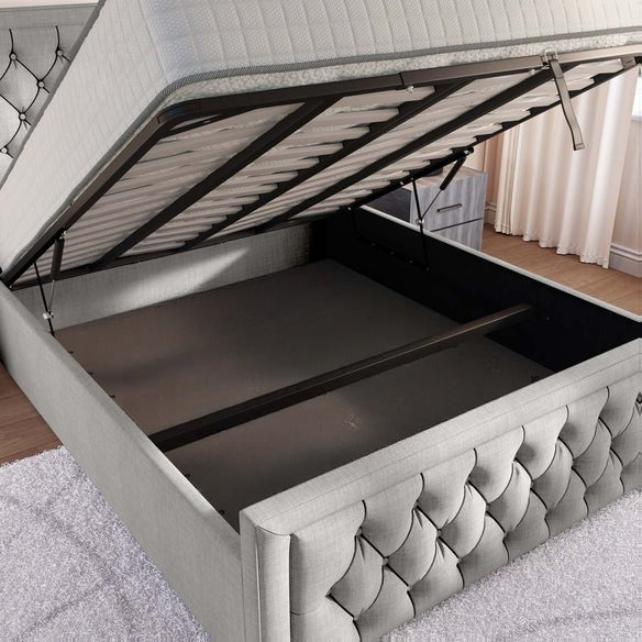 Valencia Upholstered Ottoman Bed - Silver Linoso