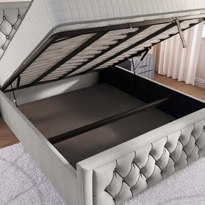 Valencia Upholstered Ottoman Bed - Silver Linoso