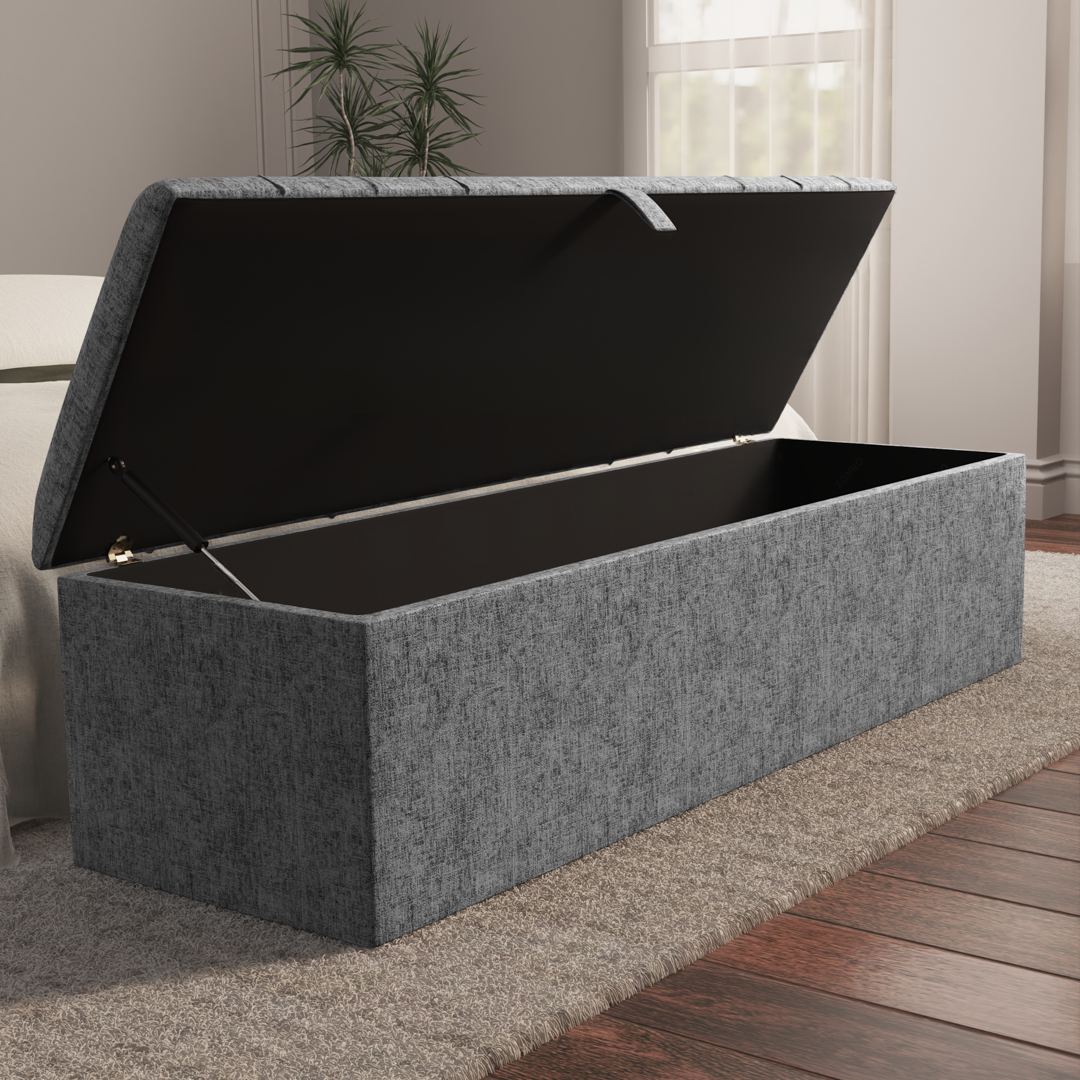 Dallas Ottoman Storage Box - Silver Chenille