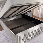 Valencia Upholstered Ottoman Bed - Silver Plush Velvet