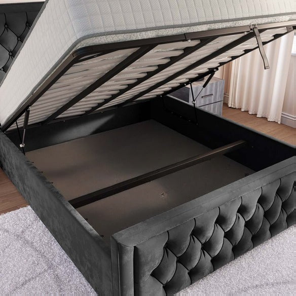 Valencia Upholstered Ottoman Bed - Steel Plush Velvet