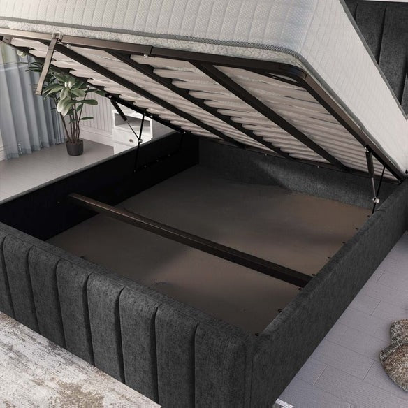 Lisbon Upholstered Ottoman Bed - Black Chenille
