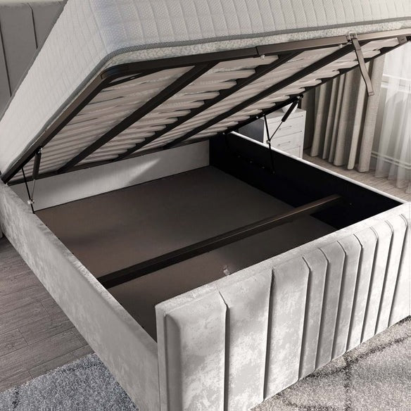 Cambridge Upholstered Ottoman Bed - Silver Plush Velvet