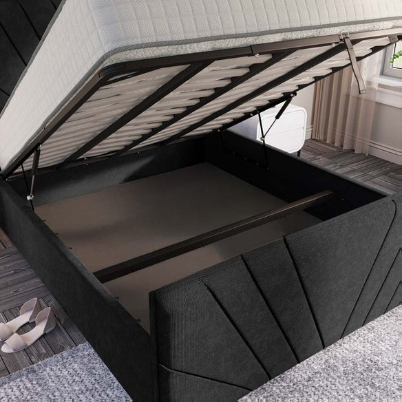 Fiji Sunrise Upholstered Ottoman Bed - Black Naples