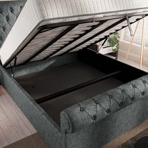Berlin Upholstered Ottoman Bed - Charcoal Chenille