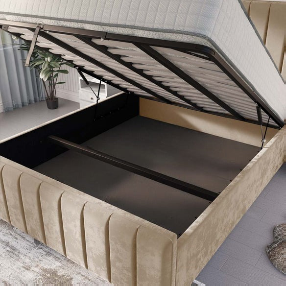 Lisbon Upholstered Ottoman Bed - Mink Plush Velvet