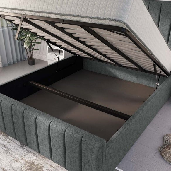 Lisbon Upholstered Ottoman Bed - Charcoal Chenille