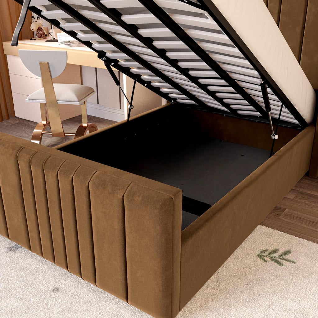 Cambridge Kids Upholstered Ottoman Bed - Mocca Plush Velvet